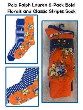 Polo Ralph Lauren 2-Pack Bold Florals and Classic Stripes Sock